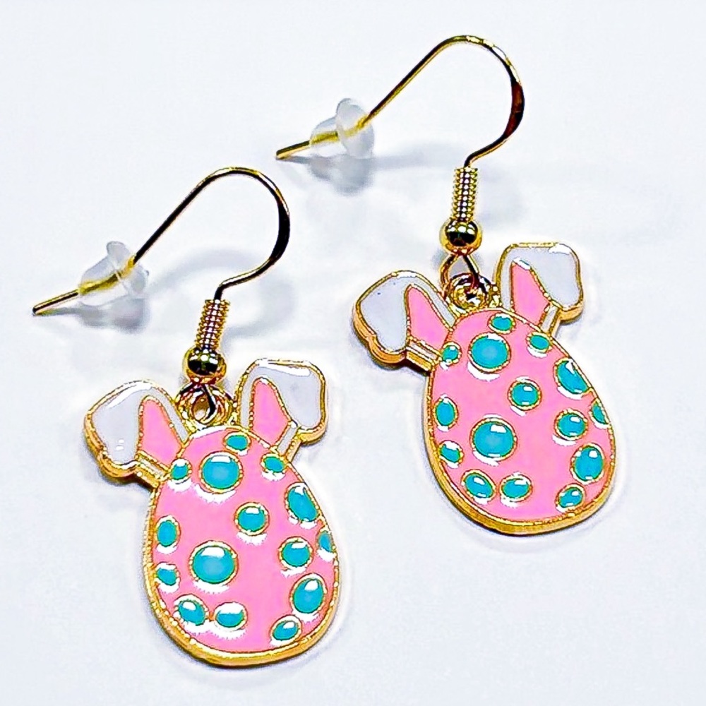 Handmade 18K Gold Plated Polka Dot Easter Egg Bunny Earrings!